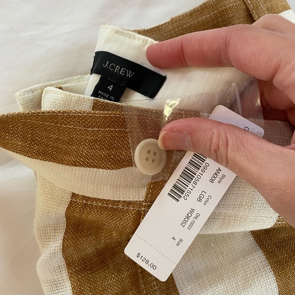 Striped linen cropped pants with belt - Picture 3 of 4